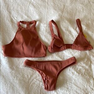 New Minimale Animale bikini set 2 tops 1 bottom coppertone halter + bikini small